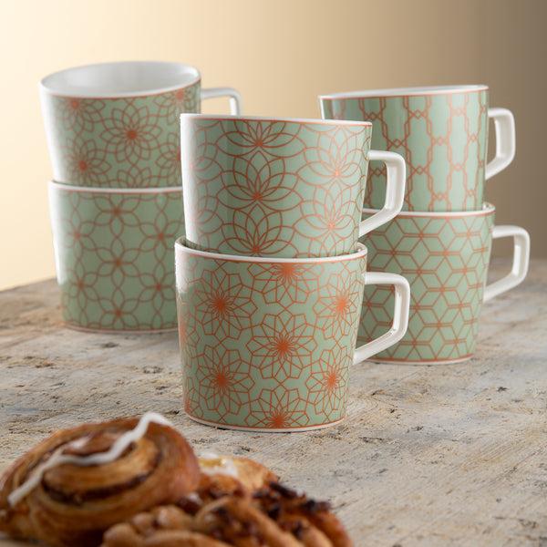 Belleek Aynsley Sage & Copper Mugs Set Of 6