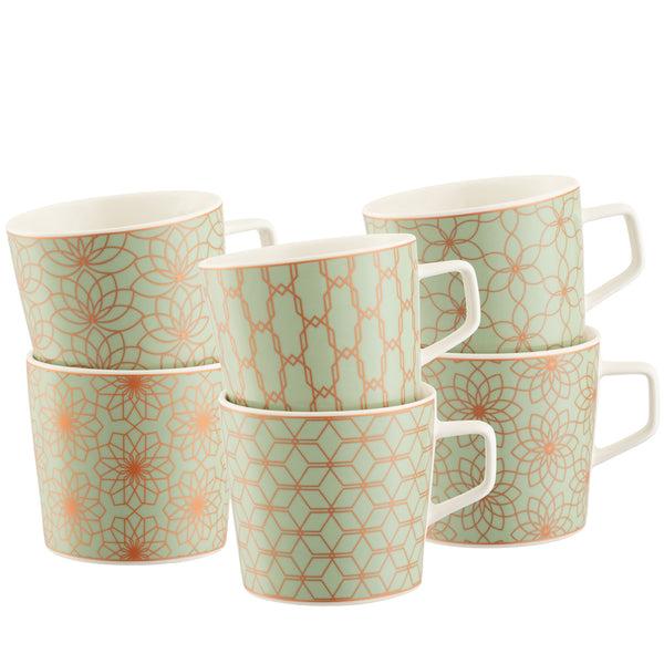 belleek Aynsley Sage & Copper Mugs Set of 6