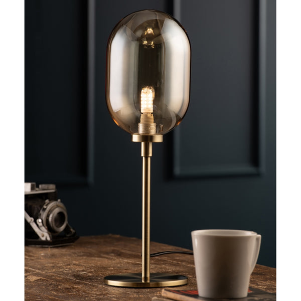 Belleek Galway Crystal Amber Glass & Brass Stem Lamp