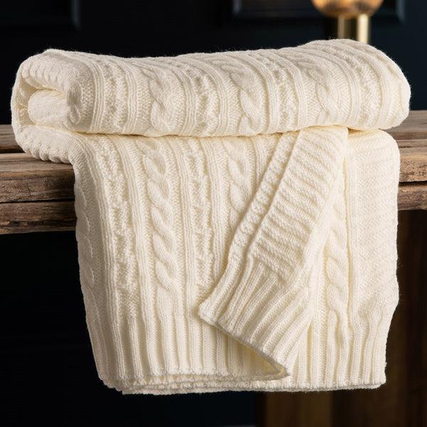 Belleek Galway Crystal Aran Knit Throw - Soft White