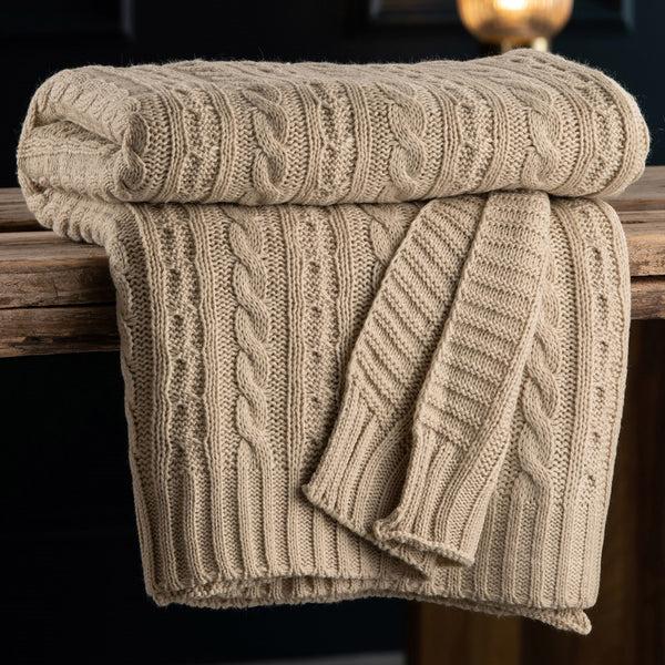 Belleek Galway Crystal Aran Knit Throw - Warm Grey