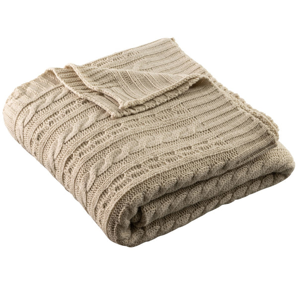 belleek Galway Crystal Aran Knit Throw - Warm Grey