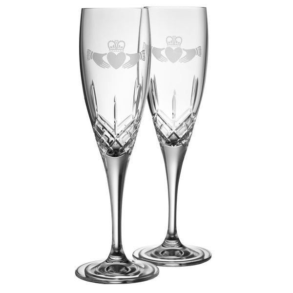 belleek Galway Crystal Claddagh Flute Pair