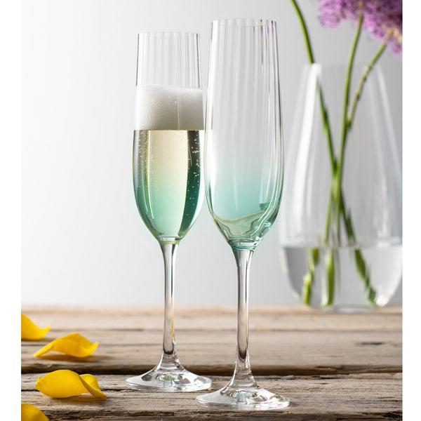 Belleek Galway Crystal Erne Flute Set Of 2 In Aqua