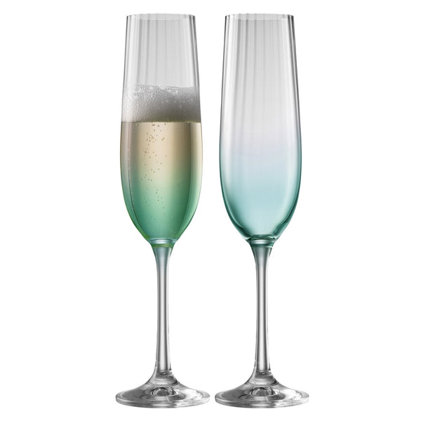 belleek Galway Crystal Erne Flute Set of 2 in Aqua