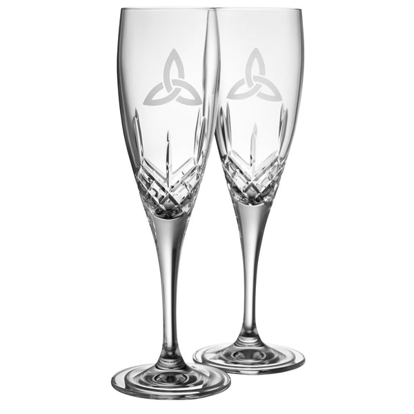 belleek Galway Crystal Trinity Knot Flute Pair