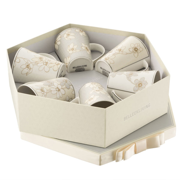 belleek Belleek Living Bay Flowers 6 Mugs Hexagon Box