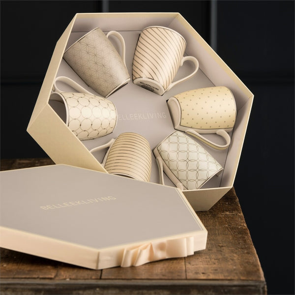 Belleek Belleek Living Geometric Pastles 6 Mugs Hexagon Box