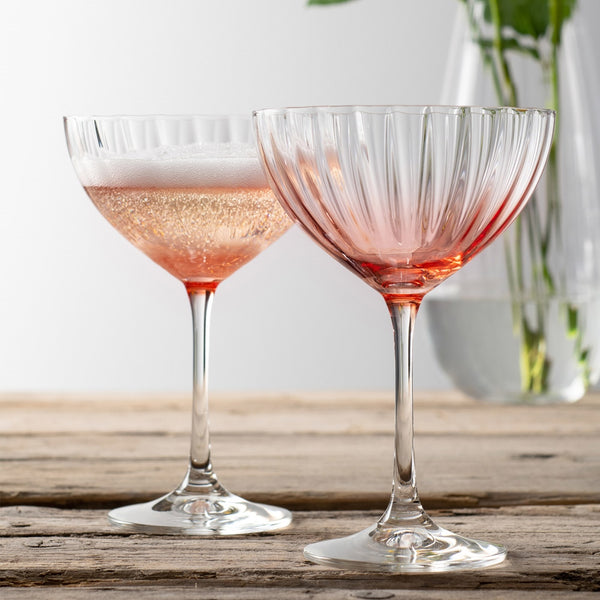 belleek Galway Crystal Erne Cocktail/Champagne Saucer Set Of 2 In Blush