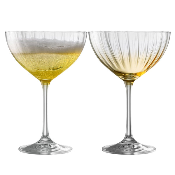 belleek Galway Crystal Erne Cocktail/Champagne Saucer Set of 2 in Amber
