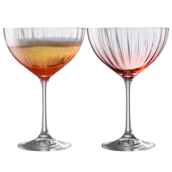 belleek Galway Crystal Erne Cocktail/Champagne Saucer Set of 2 in Blush