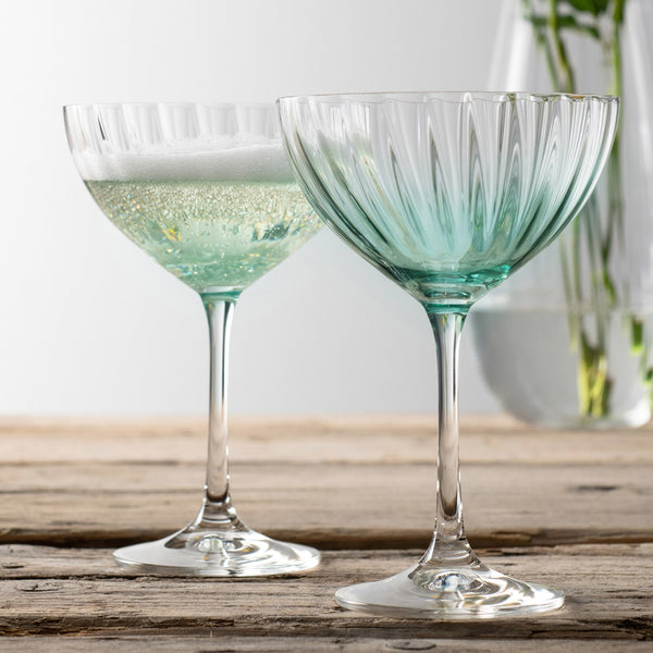 Belleek Galway Crystal Erne Cocktail/Champagne Saucer Set Of 2 In Aqua