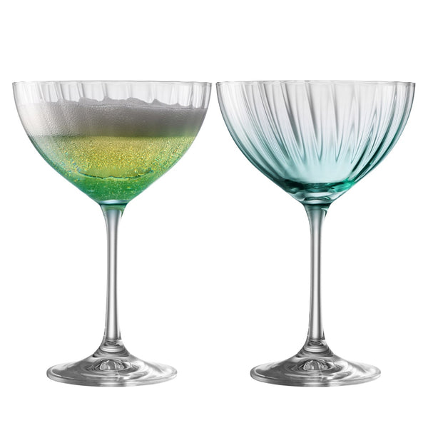 belleek Galway Crystal Erne Cocktail/Champagne Saucer Set of 2 in Aqua