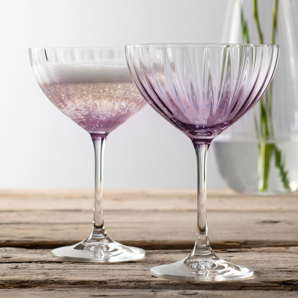 Belleek Galway Crystal Erne Cocktail/Champagne Saucer Set Of 2 In Amethyst