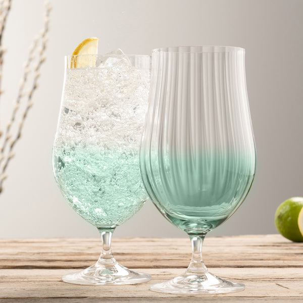 Belleek Galway Crystal Erne Craft Beer/Cocktail Set Of 2 Aqua