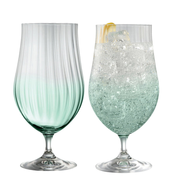 belleek Galway Crystal Erne Craft Beer/Cocktail Set of 2 Aqua