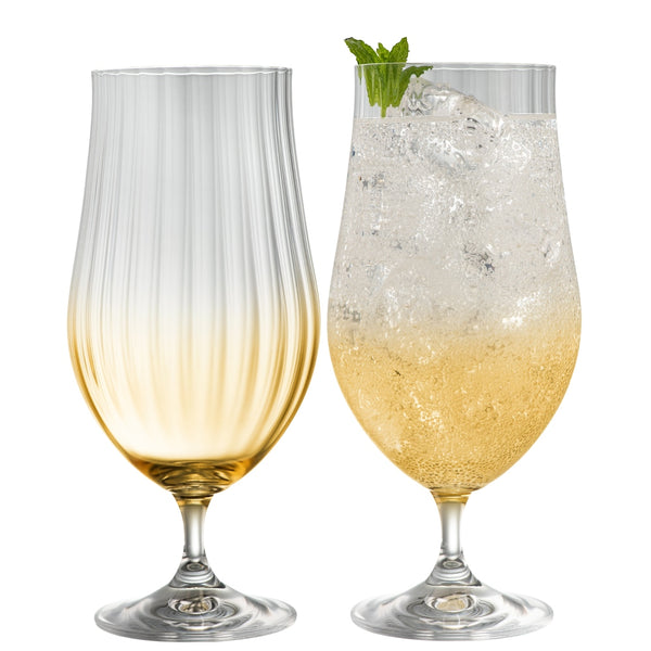 belleek Galway Crystal Erne Craft Beer/Cocktail Set of 2 Amber