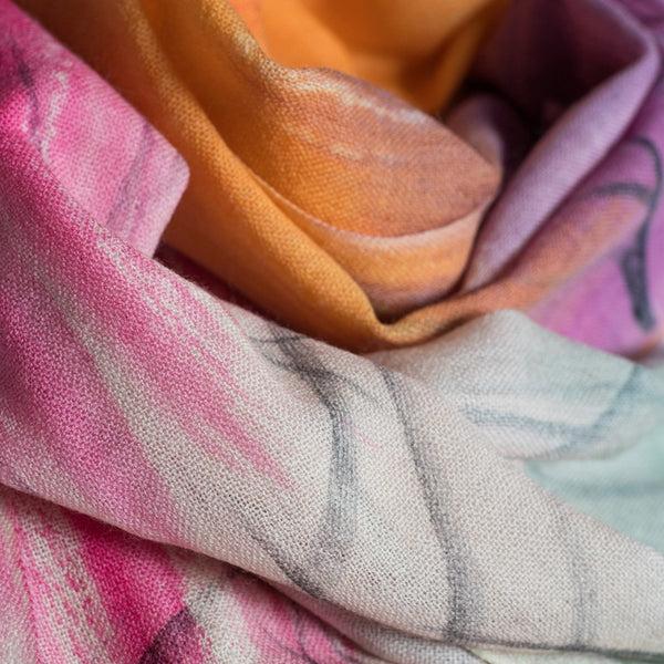 Belleek Galway Crystal Fashion Dusk Pink & Orange Merino Scarf