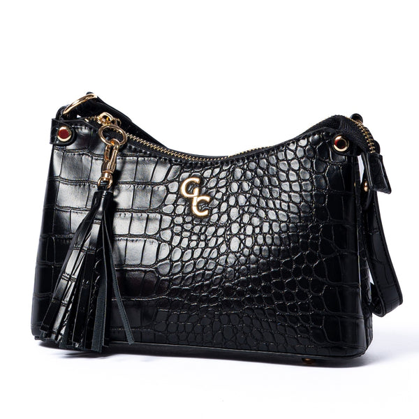 belleek Galway Crystal Fashion Mini Shoulder Bag Black Croc Detail
