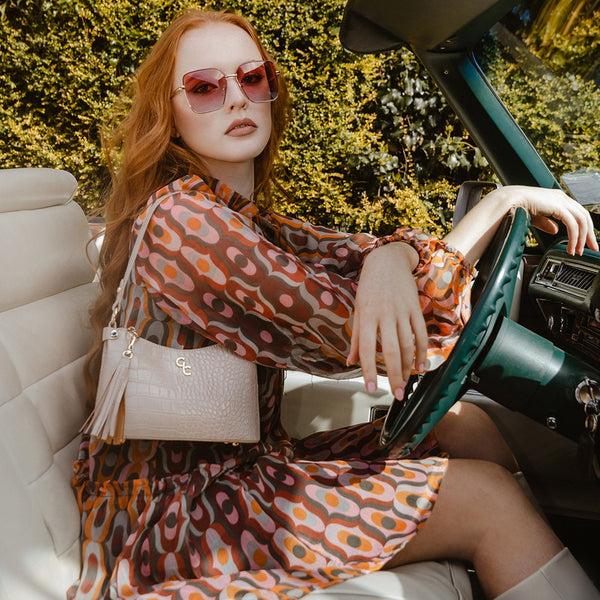 Belleek Galway Crystal Fashion Mini Shoulder Bag Light Taupe Croc Detail