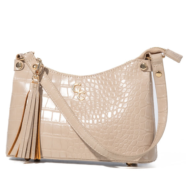 belleek Galway Crystal Fashion Mini Shoulder Bag Light Taupe Croc Detail