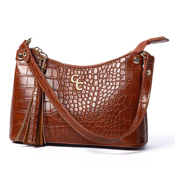 belleek Galway Crystal Fashion Mini Shoulder Bag Tan Croc Detail