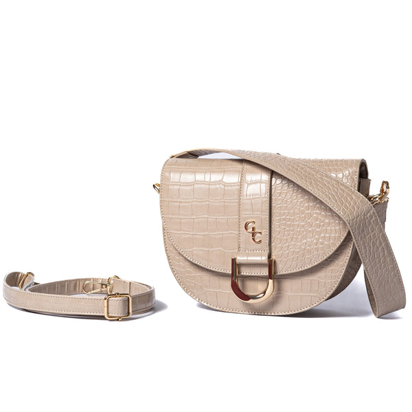 belleek Galway Crystal Fashion Saddle Bag Light Taupe Croc Detail