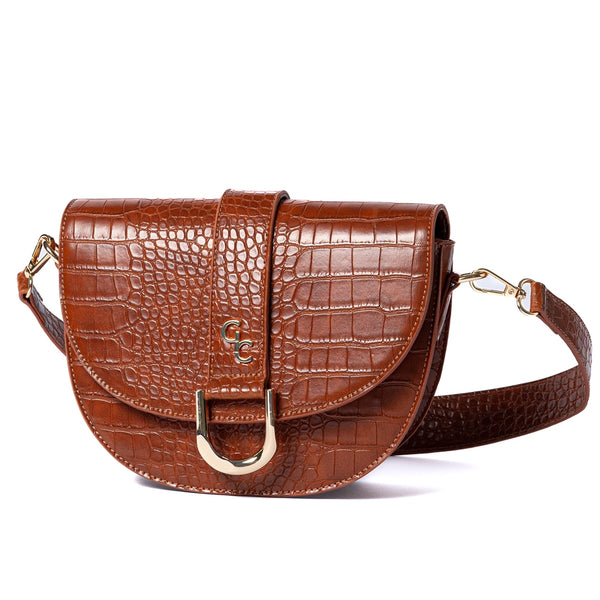 belleek Galway Crystal Fashion Saddle Bag Tan Croc Detail