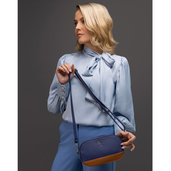 Belleek Galway Crystal Fashion Two Tone Crossbody Bag - Navy/Tan