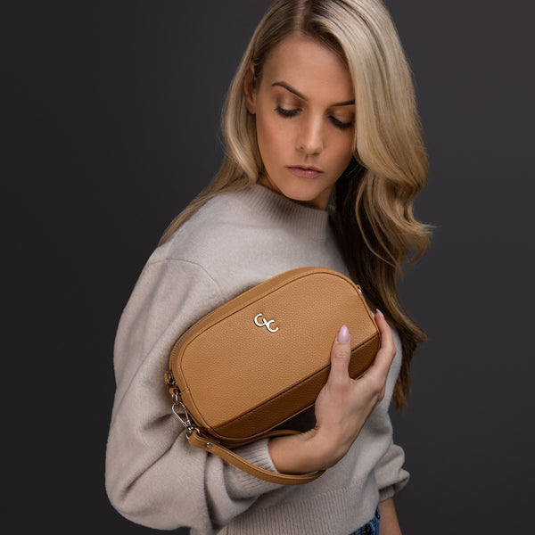 Belleek Galway Crystal Fashion Two Tone Crossbody Bag - Tan/Brown