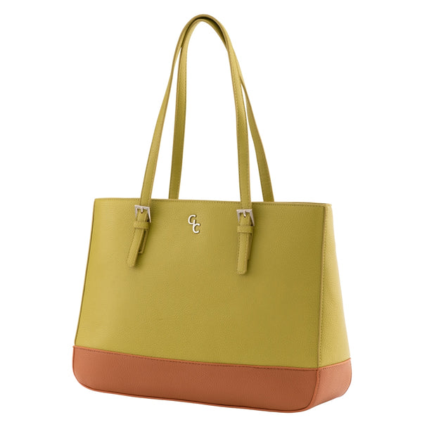 belleek Galway Crystal Fashion Two Tone Large Tote Bag - Lime/Tan