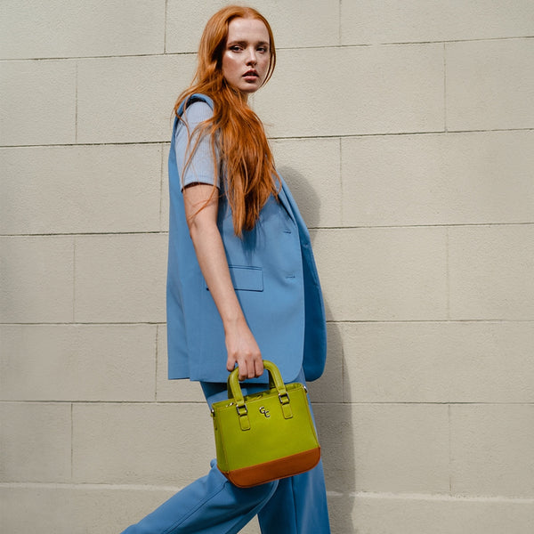 Belleek Galway Crystal Fashion Two Tone Shoulder Bag - Lime/Tan