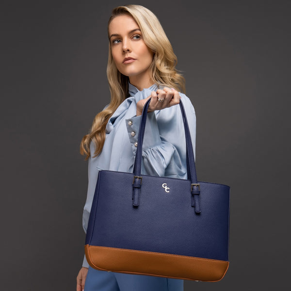 Belleek Galway Crystal Fashion Two Tone Tote Bag - Navy/Tan