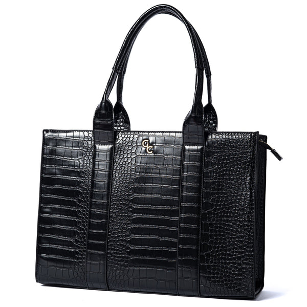 belleek Galway Crystal Fashion XL Tote Black Croc Detail
