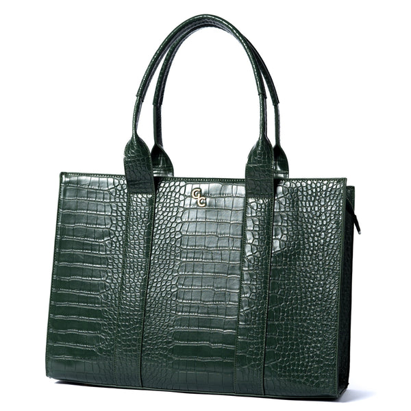 belleek Galway Crystal Fashion XL Tote Green Croc Detail