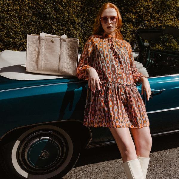 Belleek Galway Crystal Fashion XL Tote Light Taupe Croc Detail