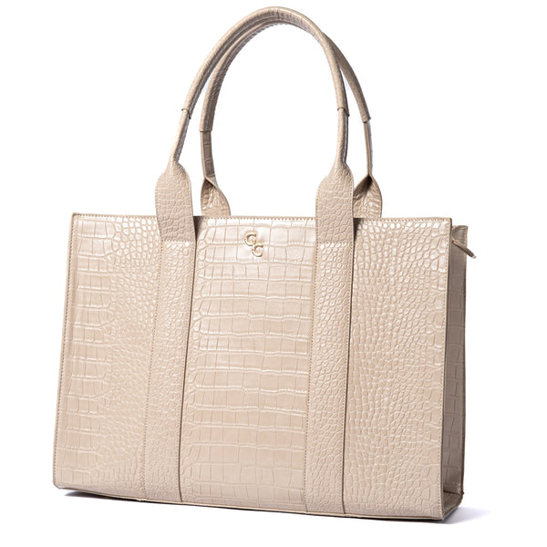 belleek Galway Crystal Fashion XL Tote Light Taupe Croc Detail