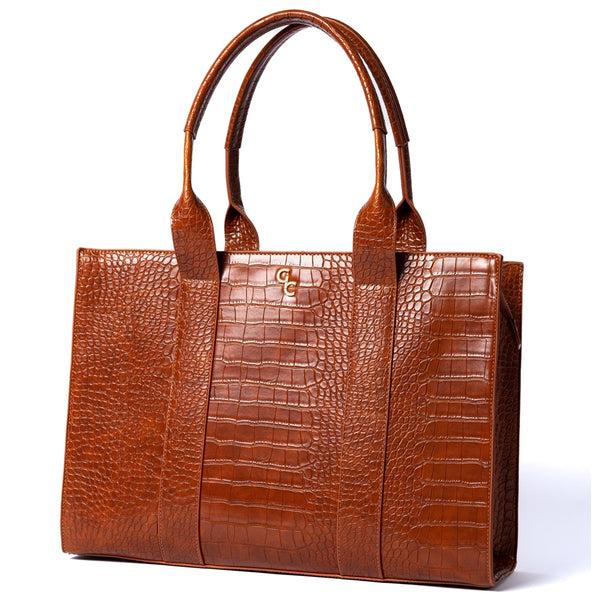 belleek Galway Crystal Fashion XL Tote Tan Croc Detail