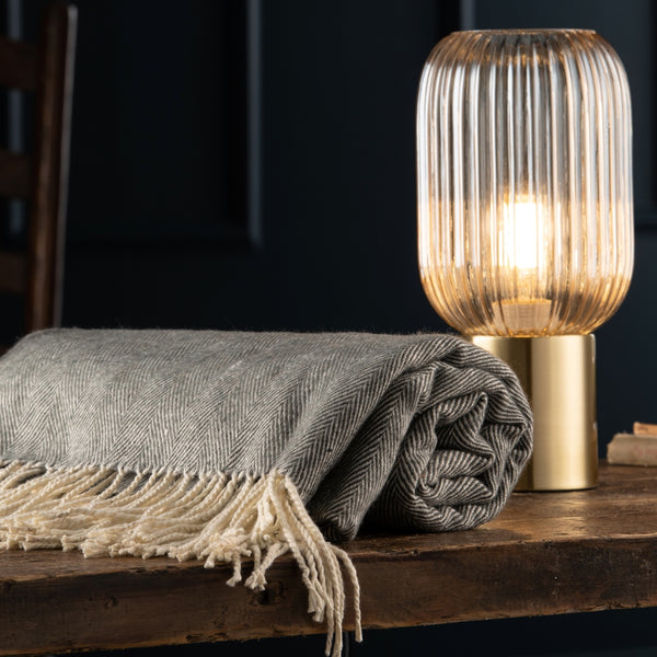 Belleek Galway Crystal Fluted Glass Table Lamp - Amber