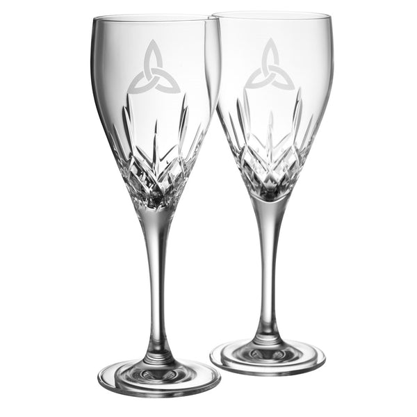 belleek Galway Crystal Trinity Knot White Wine Pair