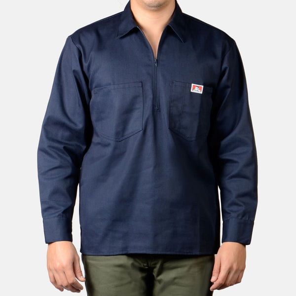 ben davis Long Sleeve Solid 1/2 Zip Shirt - Navy