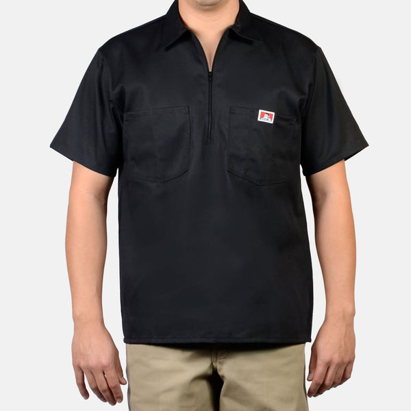 ben davis Short Sleeve Solid 1/2 Zip Shirt - Black