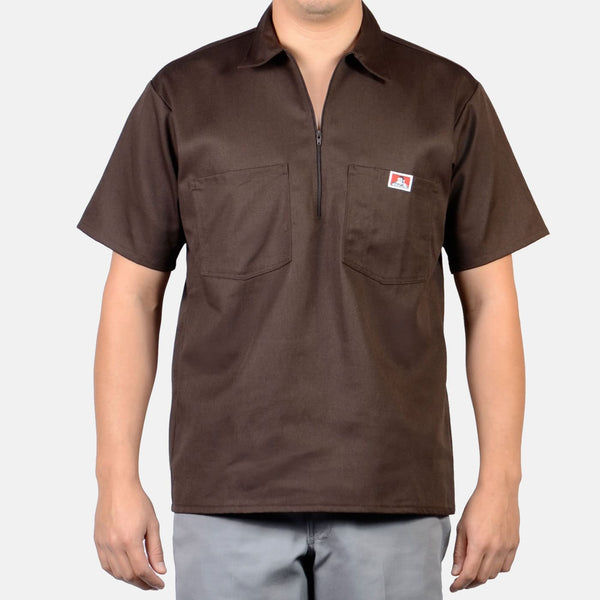ben davis Short Sleeve Solid 1/2 Zip Shirt - Brown