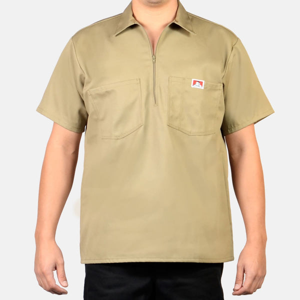 ben davis Short Sleeve Solid 1/2 Zip Shirt - Khaki