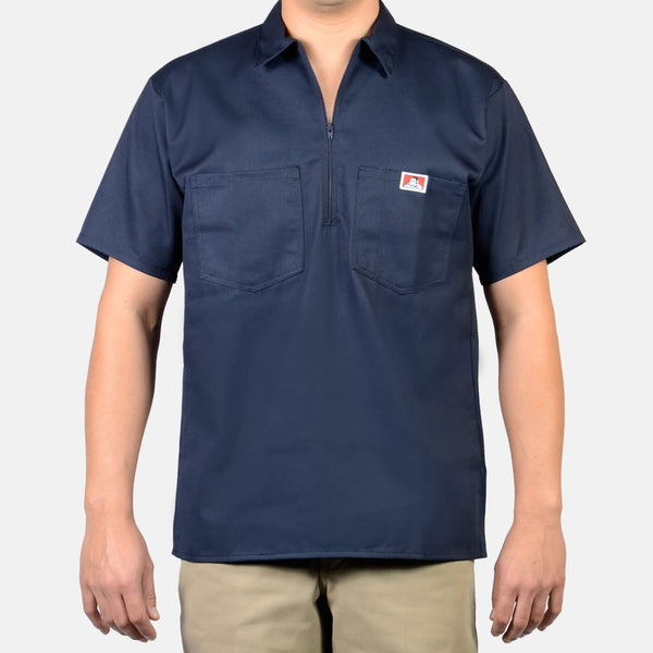ben davis Short Sleeve Solid 1/2 Zip Shirt - Navy