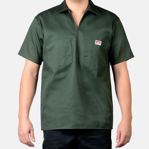ben davis Short Sleeve Solid 1/2 Zip Shirt - Olive