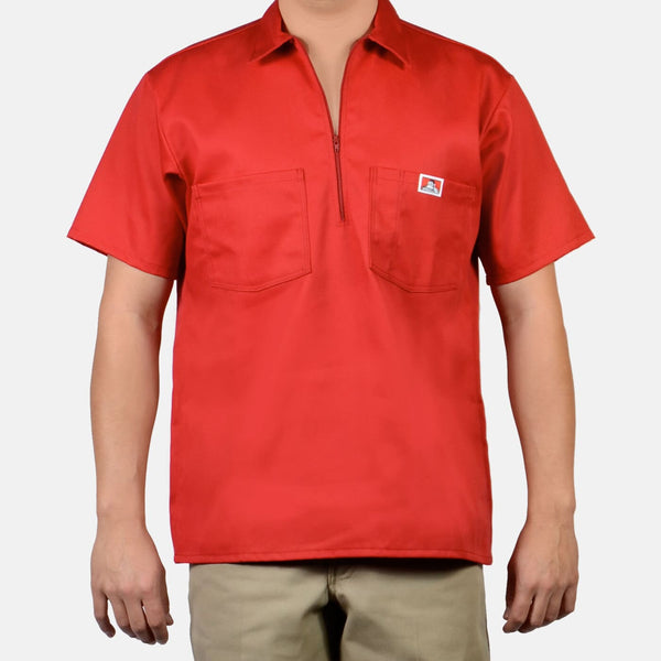 ben davis Short Sleeve Solid 1/2 Zip Shirt - Red