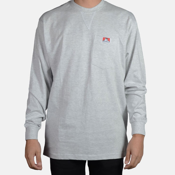 ben davis Heavy Duty Long Sleeve Pocket T-Shirt - Ash Grey