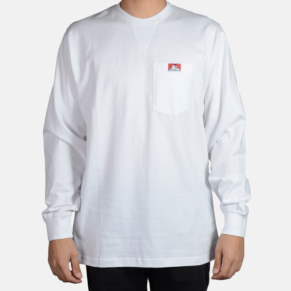 ben davis Heavy Duty Long Sleeve Pocket T-Shirt - White