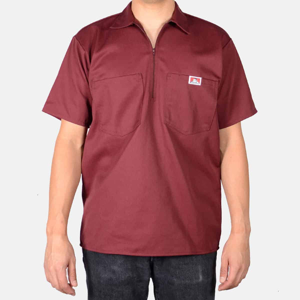 ben davis Short Sleeve Solid 1/2 Zip Shirt - Burgundy
